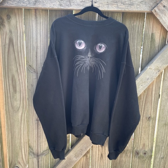 Robert Allan Sweaters - Vintage 90s Cat Face Plus Size XXL Unisex Distressed Pullover Sweatshirt